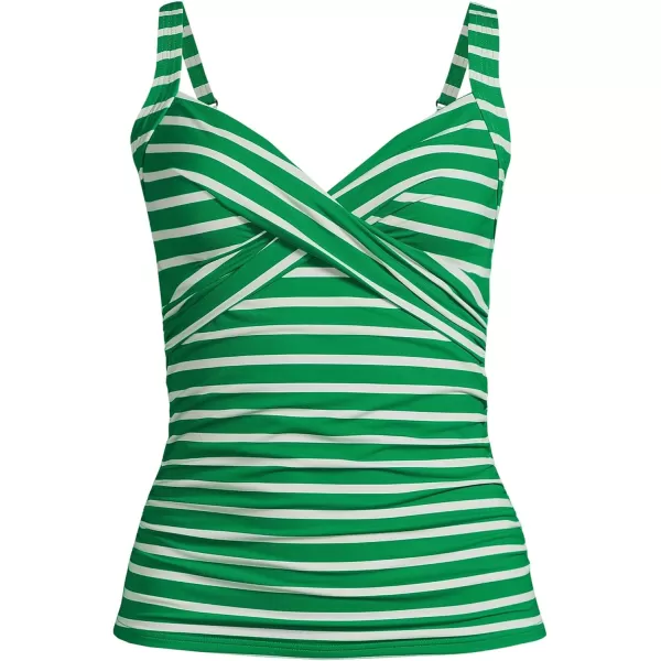 Lands End Womens Wrap Underwire Tankini Top SwimsuitFresh GrassEgret White Stripe