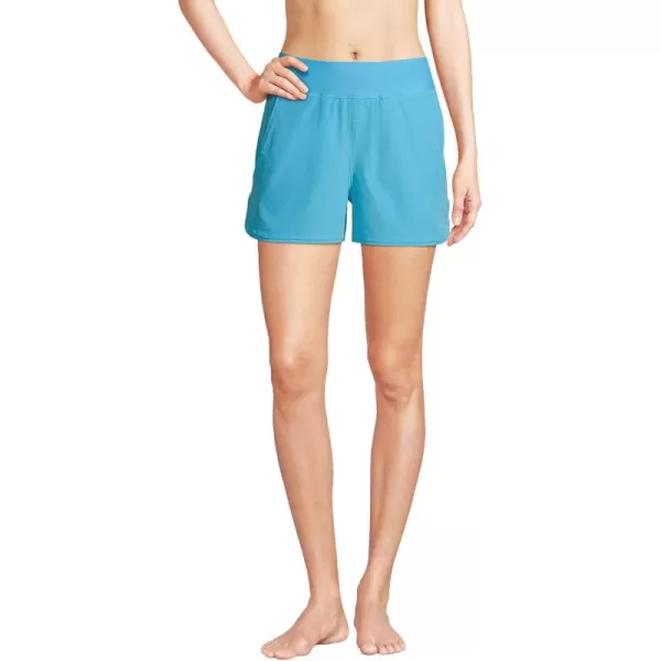 Lands End Womens 3quot Quick Dry Elastic Waist Board Shorts Swim Coverup Shorts with PantyTurquoise