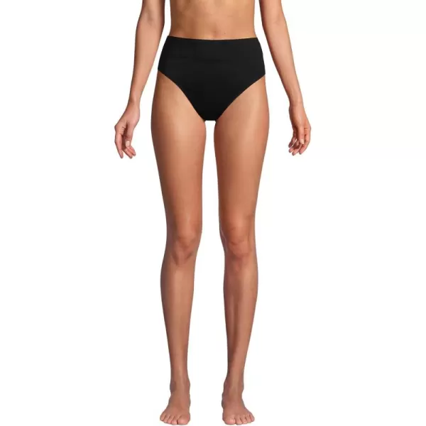 Lands End Womens Chlorine Resistant High Leg High Waisted Bikini Bottoms Black Regular Medium