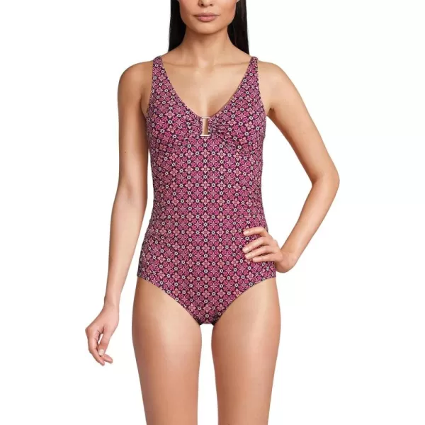 Lands End Womens Chlorine Resistant VNeck Hardware One Piece SwimsuitBlackberry Tile Geos