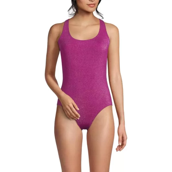 Lands End Womens Long Chlorine Resistant Scoop Neck XBack High Leg Soft Cup Tugless Sporty One Piece SwimsuiBright Magenta Shine