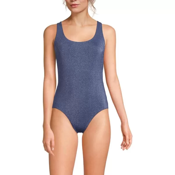 Lands End Womens Long Chlorine Resistant Scoop Neck XBack High Leg Soft Cup Tugless Sporty One Piece SwimsuiMediterranean Blue Shine