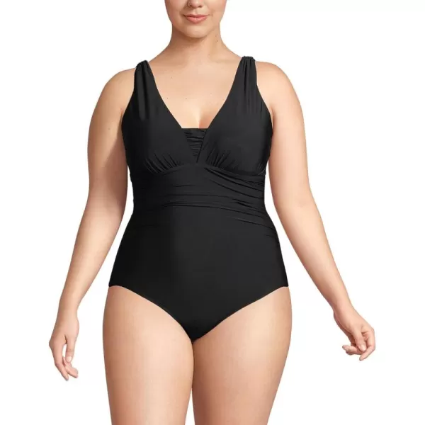 Lands End Womens SlenderSuit Grecian Tummy Control One Piece SwimsuitBlack