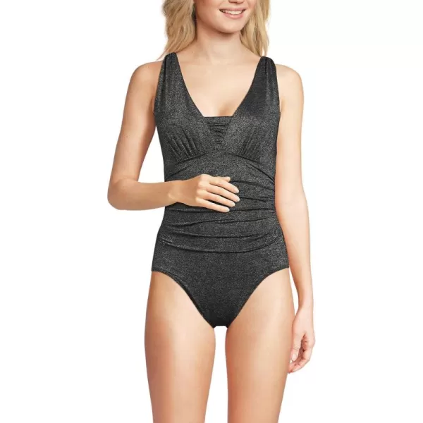 Lands End Womens SlenderSuit Grecian Tummy Control One Piece SwimsuitBlack Shine