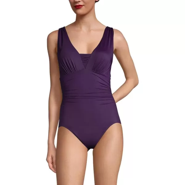 Lands End Womens SlenderSuit Grecian Tummy Control One Piece SwimsuitBlackberry