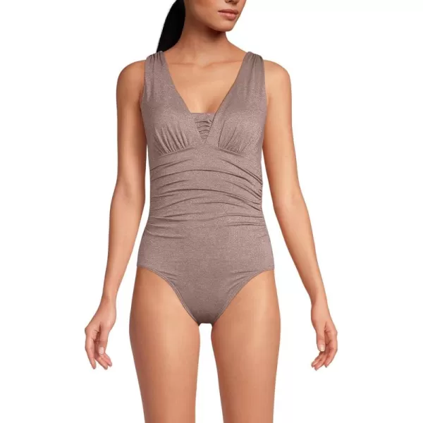 Lands End Womens SlenderSuit Grecian Tummy Control One Piece SwimsuitBronze Sand Shine