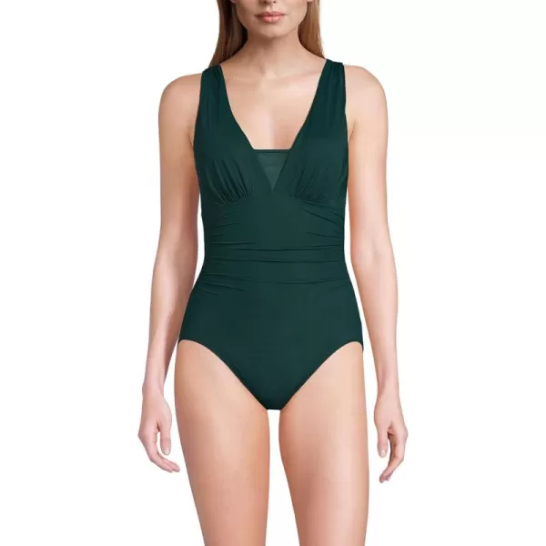 Lands End Womens SlenderSuit Grecian Tummy Control One Piece SwimsuitDeep Balsam