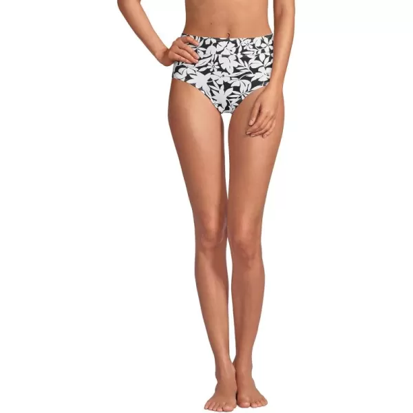 Lands End Womens Tummy Control High Waisted Bikini BottomsBlack Havana Floral