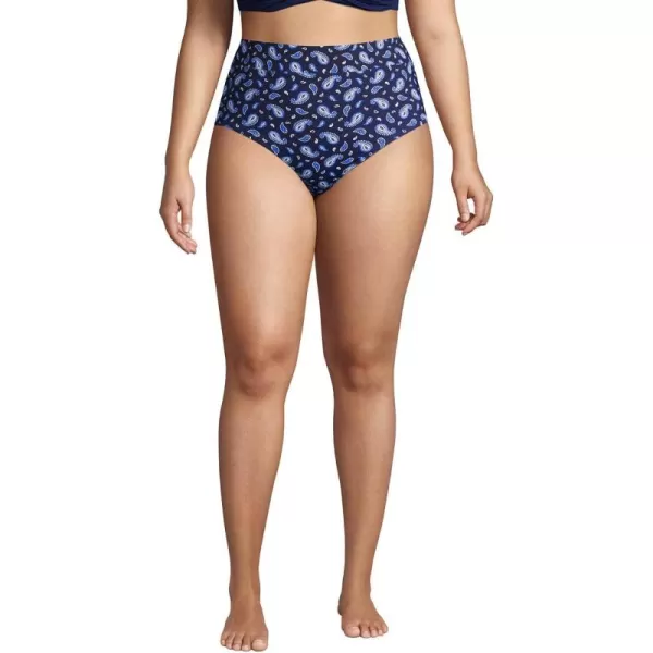 Lands End Womens Tummy Control High Waisted Bikini BottomsDeep Sea Navy Paisley