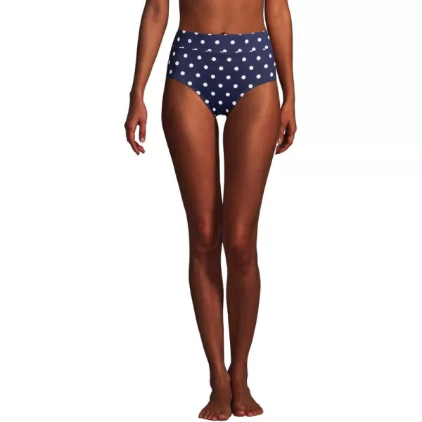 Lands End Womens Tummy Control High Waisted Bikini BottomsDeep Sea Polka Dot