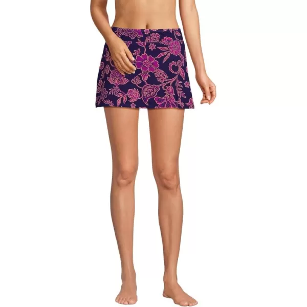 Lands End Womens Tummy Control Skirt Swim BottomsBlackberry Ornate Floral