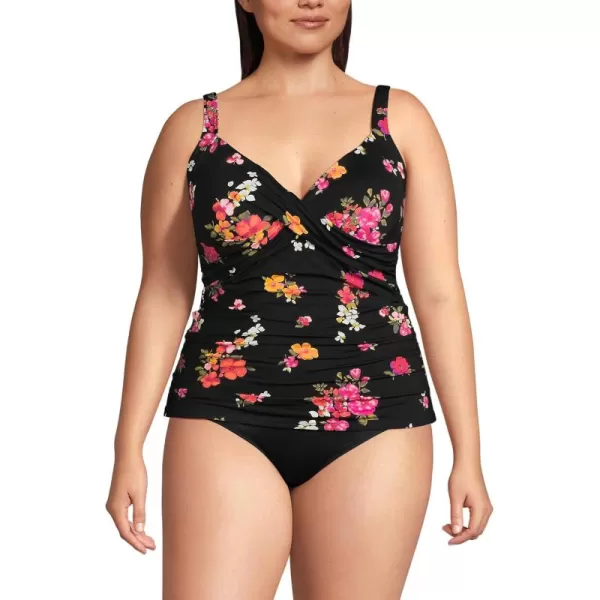 Lands End Womens Wrap Underwire Tankini Top SwimsuitBlack Meadow Floral