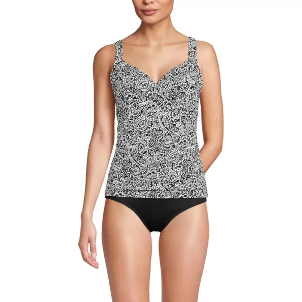 Lands End Womens Wrap Underwire Tankini Top SwimsuitBlackWhite Decor Paisley