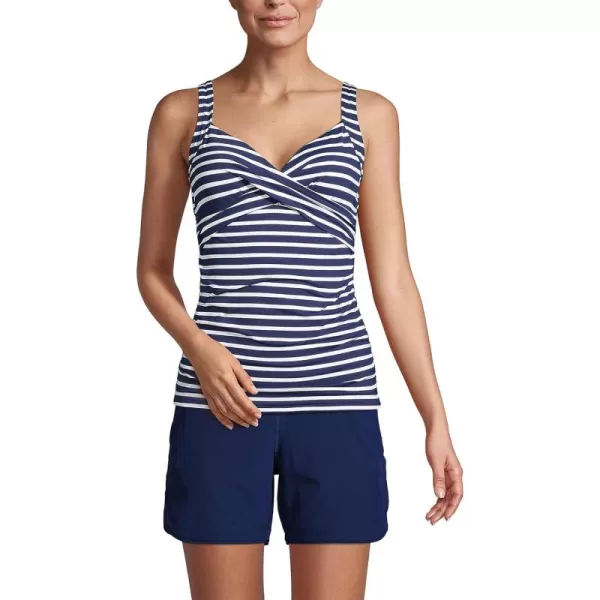 Lands End Womens Wrap Underwire Tankini Top SwimsuitDeep Seawhite Media Stripe