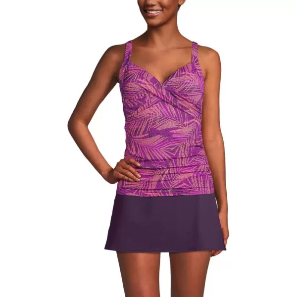 Lands End Womens Wrap Underwire Tankini Top SwimsuitViolet Rose Stipple Palm