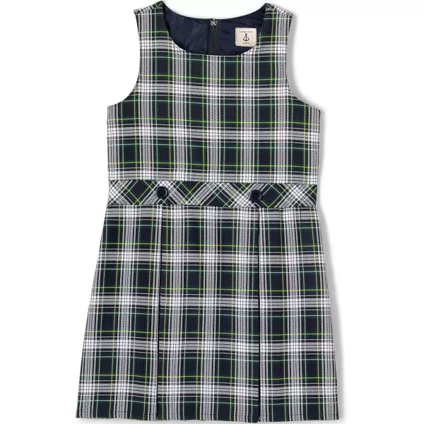 Lands End Girls Uniform Plaid JumperWhiteEvergreen Plaid