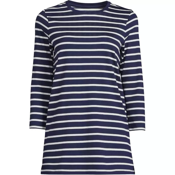 Lands End Womens 34 Sleeve Supima Cotton Crewneck TunicDeep Sea Navy Breton Stripe