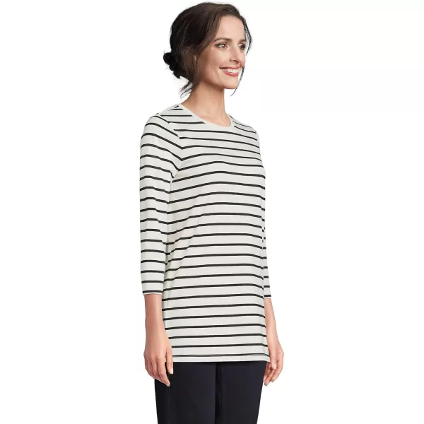 Lands End Womens 34 Sleeve Supima Cotton Crewneck TunicIvoryBlack Breton Stripe