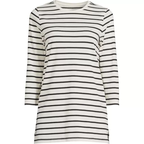 Lands End Womens 34 Sleeve Supima Cotton Crewneck TunicIvoryBlack Breton Stripe