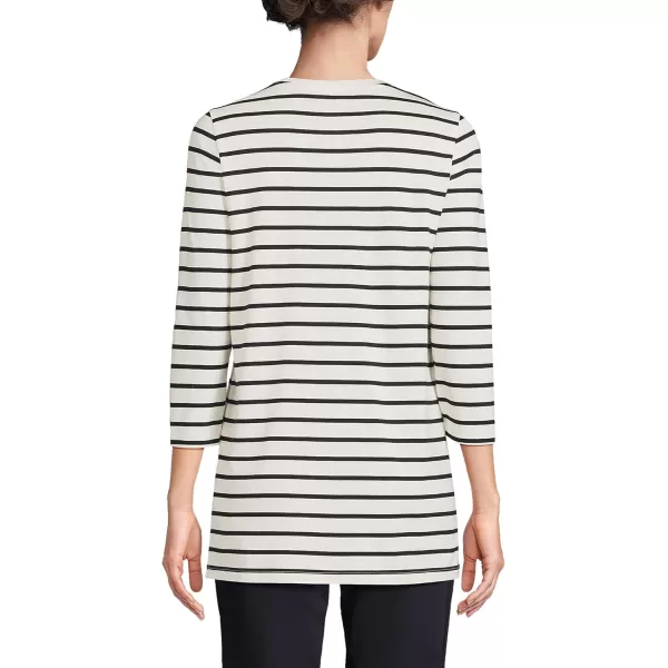 Lands End Womens 34 Sleeve Supima Cotton Crewneck TunicIvoryBlack Breton Stripe