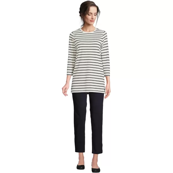 Lands End Womens 34 Sleeve Supima Cotton Crewneck TunicIvoryBlack Breton Stripe