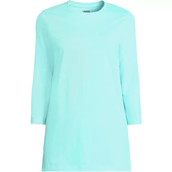 Lands End Womens 34 Sleeve Supima Cotton Crewneck TunicPale Aqua Ice