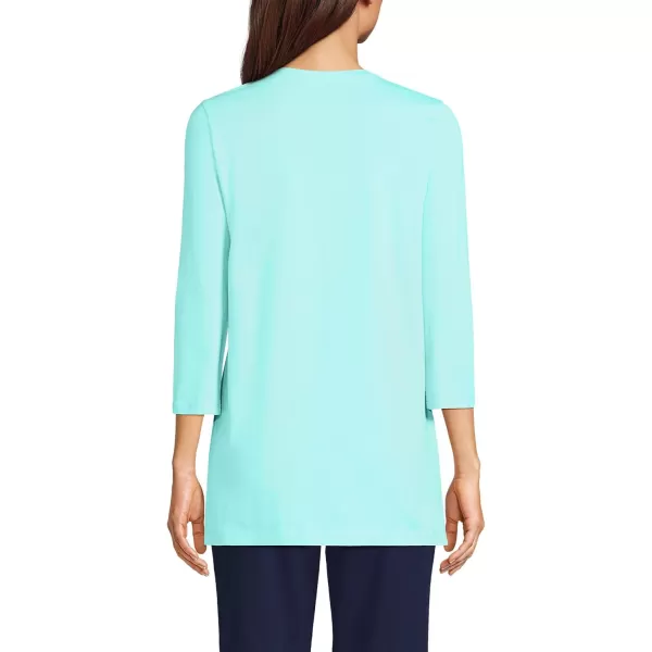 Lands End Womens 34 Sleeve Supima Cotton Crewneck TunicPale Aqua Ice