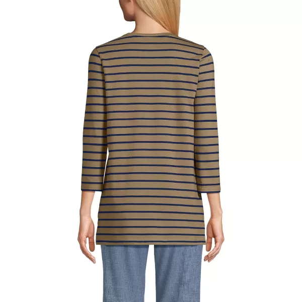 Lands End Womens 34 Sleeve Supima Cotton Crewneck TunicToasted Rye Breton Stripe