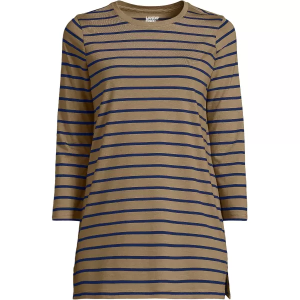 Lands End Womens 34 Sleeve Supima Cotton Crewneck TunicToasted Rye Breton Stripe