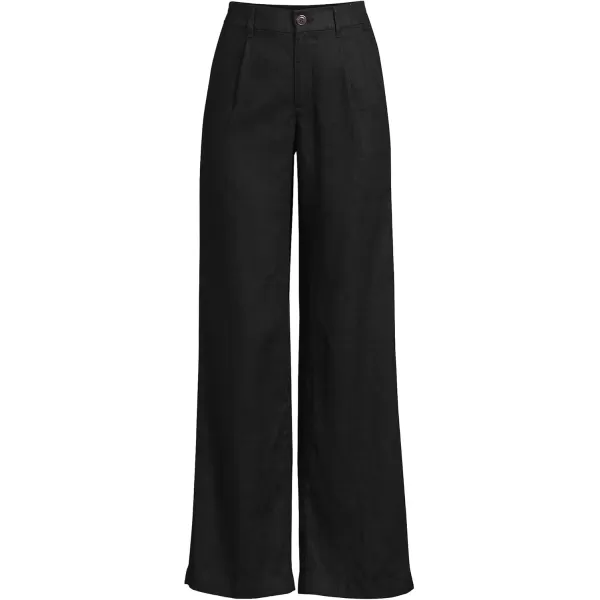 Lands End Womens High Rise Wide Leg Linen Pleated PantsBlack