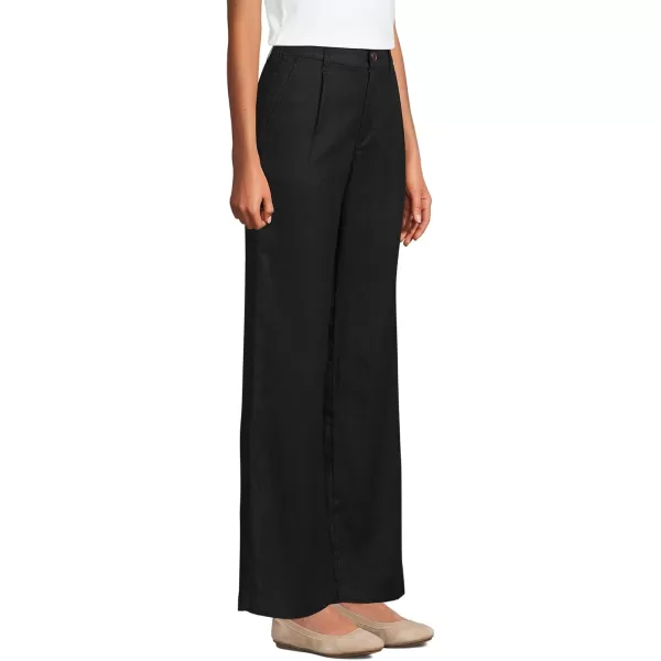 Lands End Womens High Rise Wide Leg Linen Pleated PantsBlack