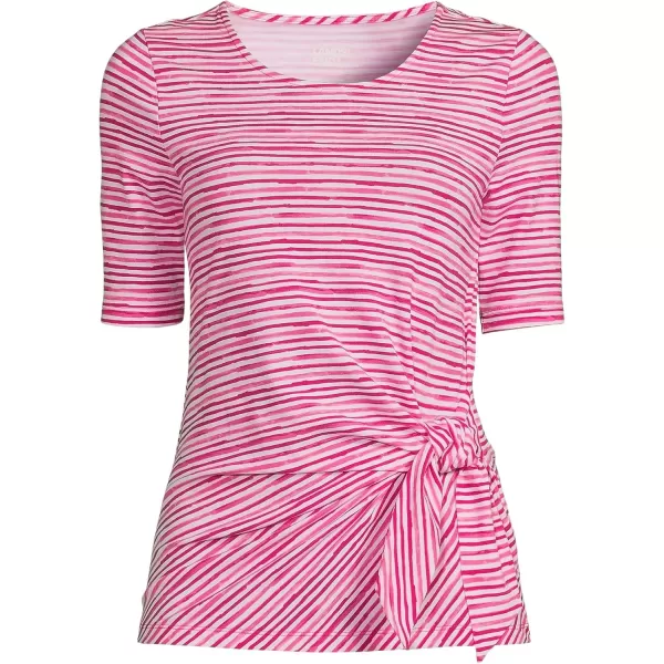 Lands End Womens Lightweight Jersey Tie Front TopCerise Pink Painted Stripe