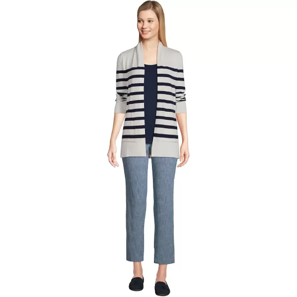 Lands End Womens Long Sleeve Open Long Cardigan SweaterIvory Placed Stripe