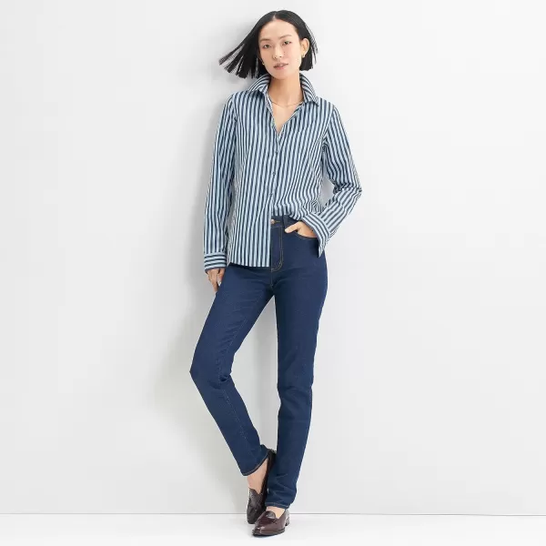 Lands End Womens Pinwale Cord Long Sleeve ShirtNavySoft Blue Haze Stripe