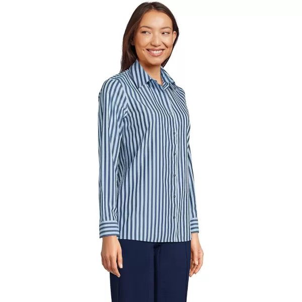 Lands End Womens Pinwale Cord Long Sleeve ShirtNavySoft Blue Haze Stripe