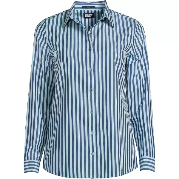 Lands End Womens Pinwale Cord Long Sleeve ShirtNavySoft Blue Haze Stripe