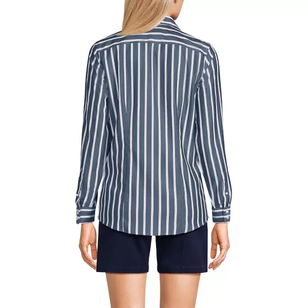 Lands End Womens Pinwale Cord Long Sleeve ShirtNavyWhite Dual Stripe