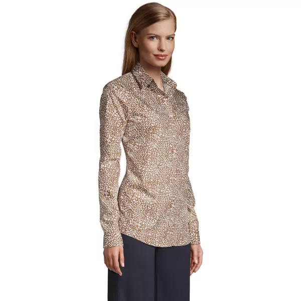 Lands End Womens Pinwale Cord Long Sleeve ShirtTawny BrownIvory Leopard