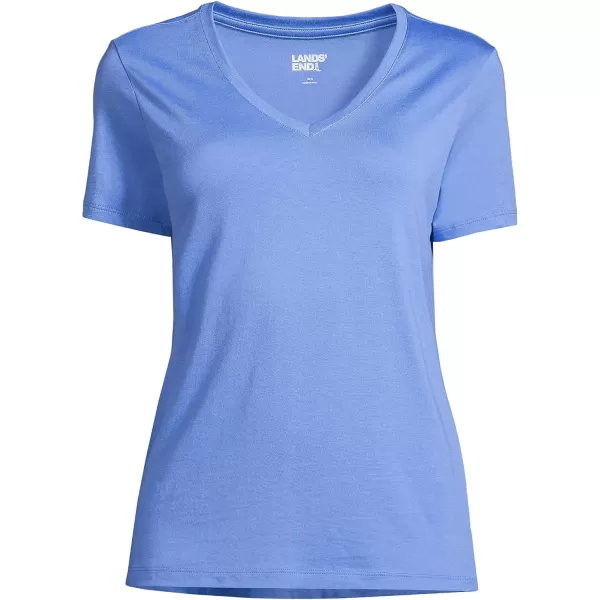 Lands End Womens SS Relaxed Supima V Neck T Shirt Chicory Blue Regular Small