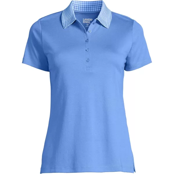 Lands End Womens Supima Cotton Polo ShirtChicory Blue Gingham