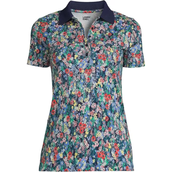 Lands End Womens Supima Cotton Polo ShirtDeep Sea Navy Field Floral