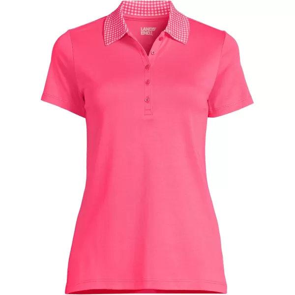 Lands End Womens Supima Cotton Polo ShirtRouge Pink Gingham