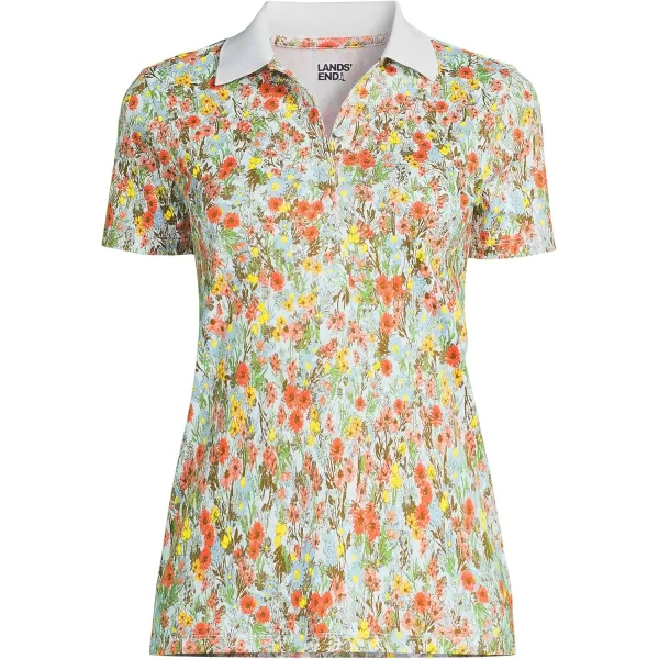 Lands End Womens Supima Cotton Polo ShirtWhite Multi Field Floral