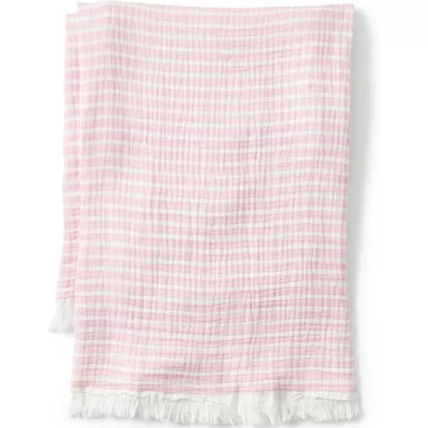 Lands End Cotton Throw Flush PinkIvory Stripe 50quot x 60quotFlush PinkIvory Stripe