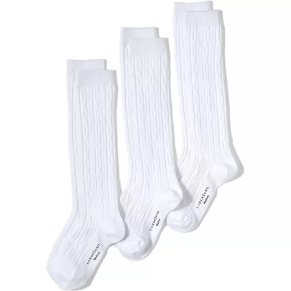 Lands End Girls Solid Cable Knee Socks 3packWhite