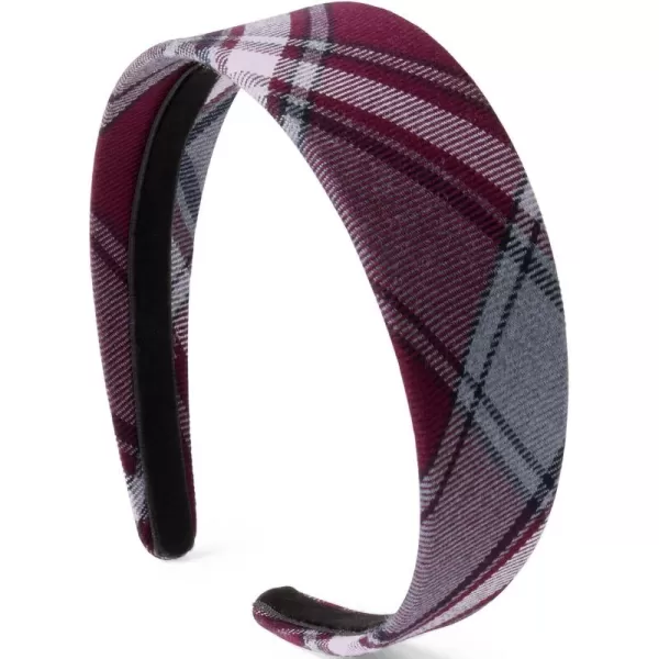 Lands End Girls Wide HeadbandBurgundyGray Plaid