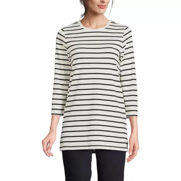 Lands End Womens 34 Sleeve Supima Cotton Crewneck TunicIvoryBlack Breton Stripe