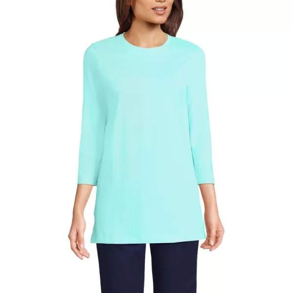 Lands End Womens 34 Sleeve Supima Cotton Crewneck TunicPale Aqua Ice