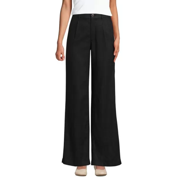 Lands End Womens High Rise Wide Leg Linen Pleated PantsBlack