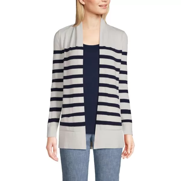 Lands End Womens Long Sleeve Open Long Cardigan SweaterIvory Placed Stripe